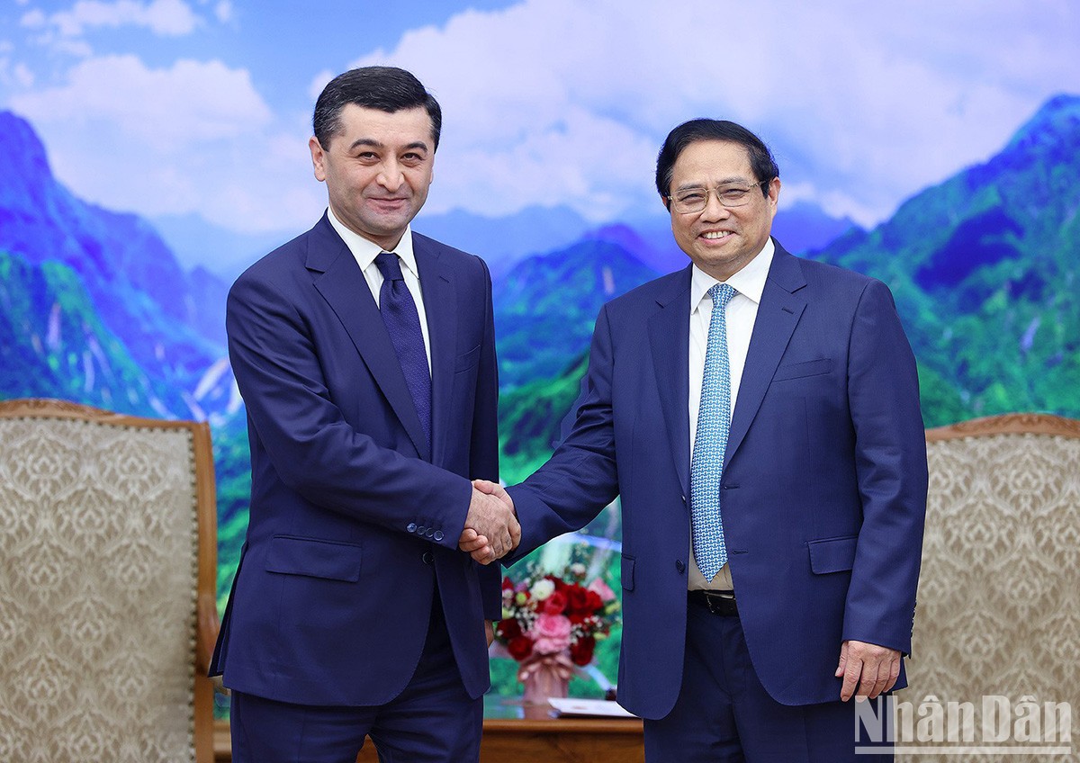 Thủ tướng Chính phủ Phạm Minh Chính tiếp Bộ trưởng Ngoại giao Uzbekistan Bakhtiyor Saidov. 