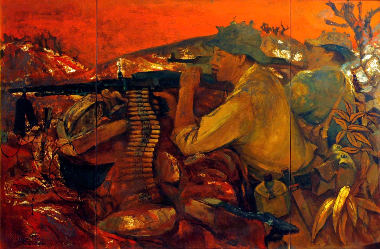 Tác phẩm "Quảng Trị 1972", chất liệu sơn mài.