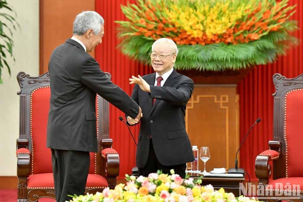 [Ảnh] Tổng Bí thư Nguyễn Phú Trọng tiếp Thủ tướng Cộng hòa Singapore Lý Hiển Long ảnh 10