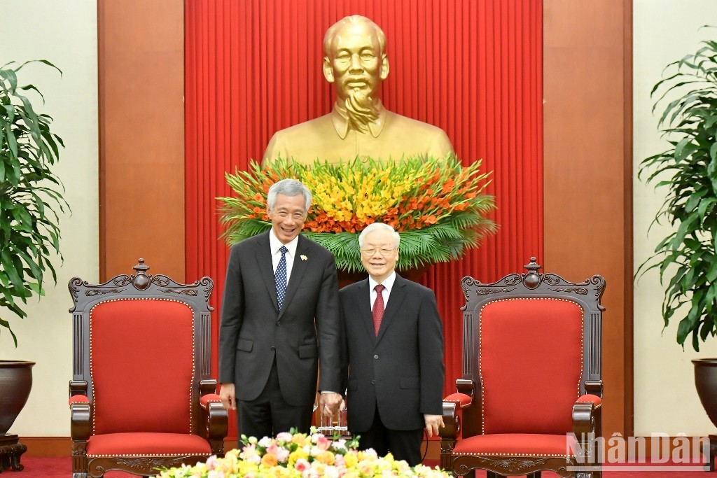 [Ảnh] Tổng Bí thư Nguyễn Phú Trọng tiếp Thủ tướng Cộng hòa Singapore Lý Hiển Long ảnh 3