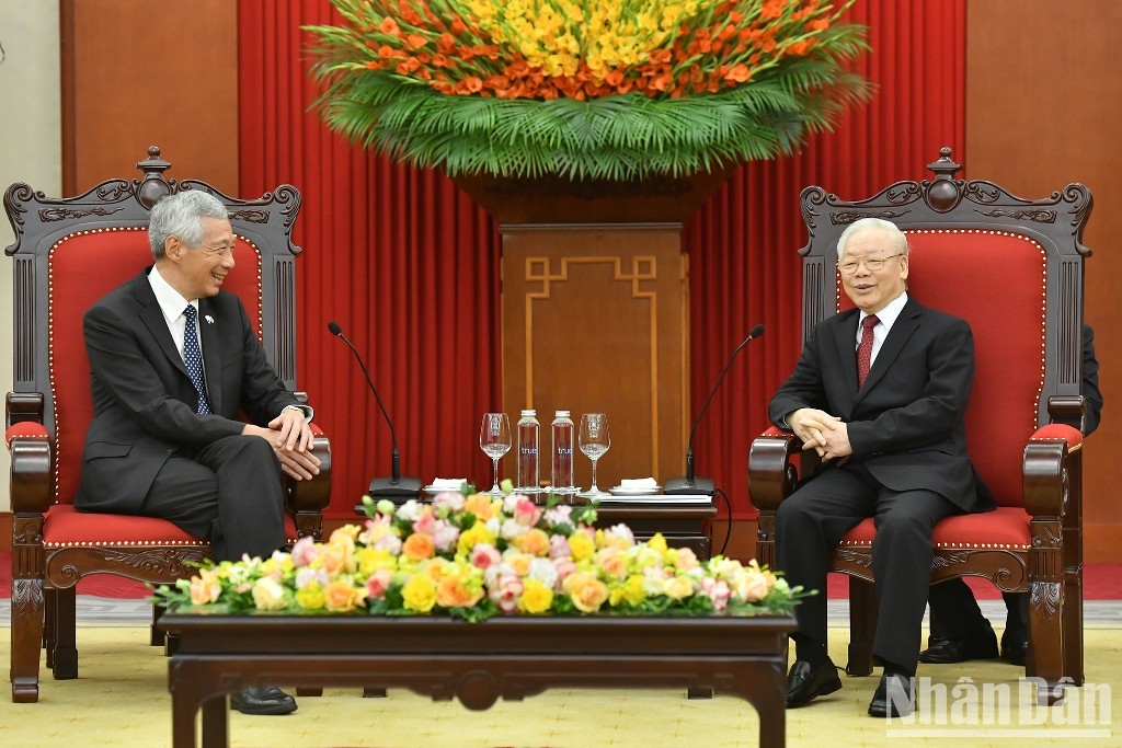 [Ảnh] Tổng Bí thư Nguyễn Phú Trọng tiếp Thủ tướng Cộng hòa Singapore Lý Hiển Long ảnh 4
