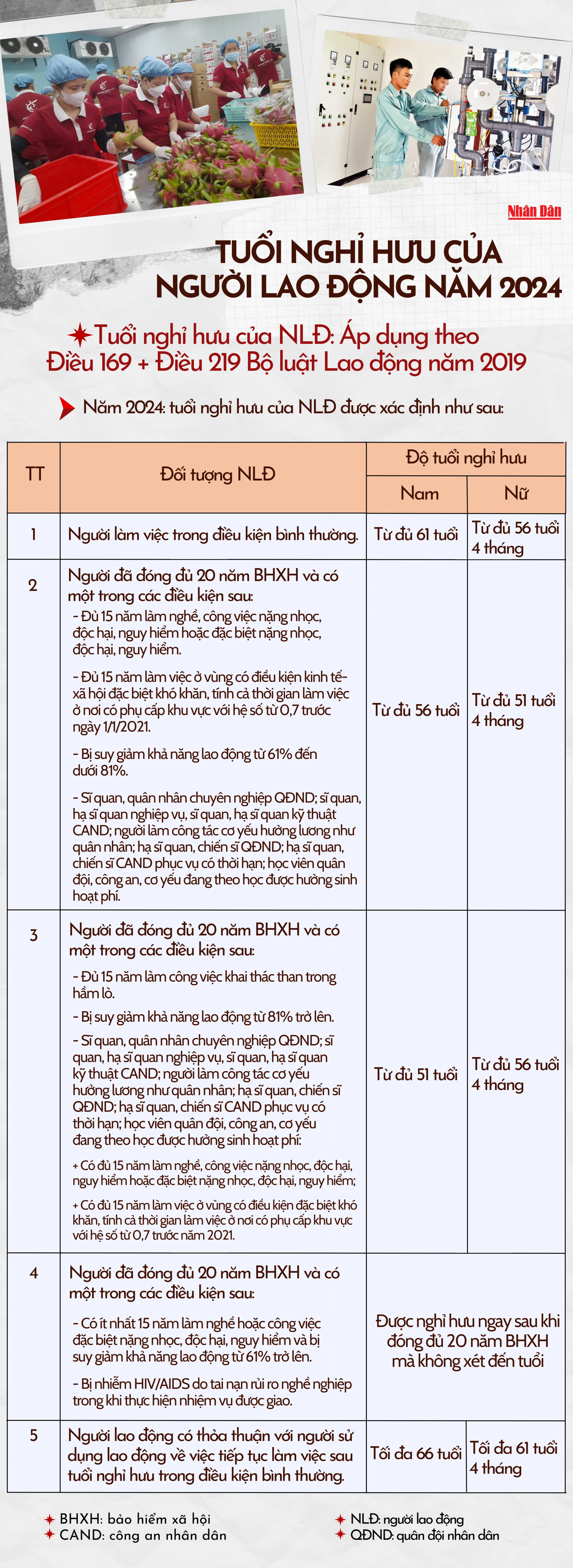 [Infographic] Tuổi nghỉ hưu của người lao động trong năm 2024 ảnh 1