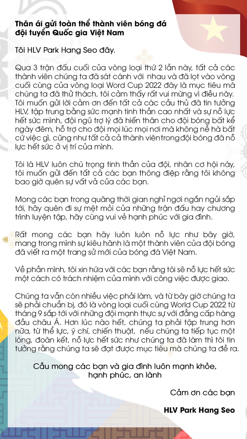 Thầy Park viết thư cảm ơn các học trò -0