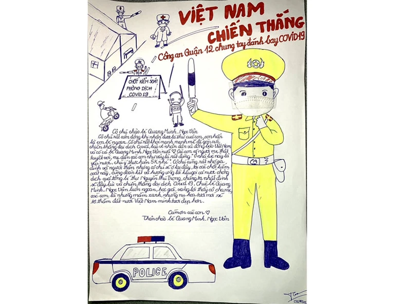 Lá thư tay cảm động của 2 em nhỏ gửi các cán bộ ở chốt kiểm dịch -0