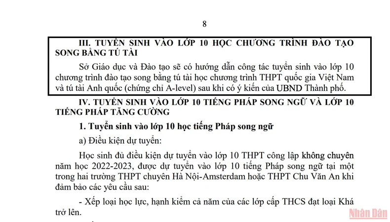 Phụ huynh mong Hà Nội sớm thông tin tuyển sinh hệ song bằng vào lớp 10 -0