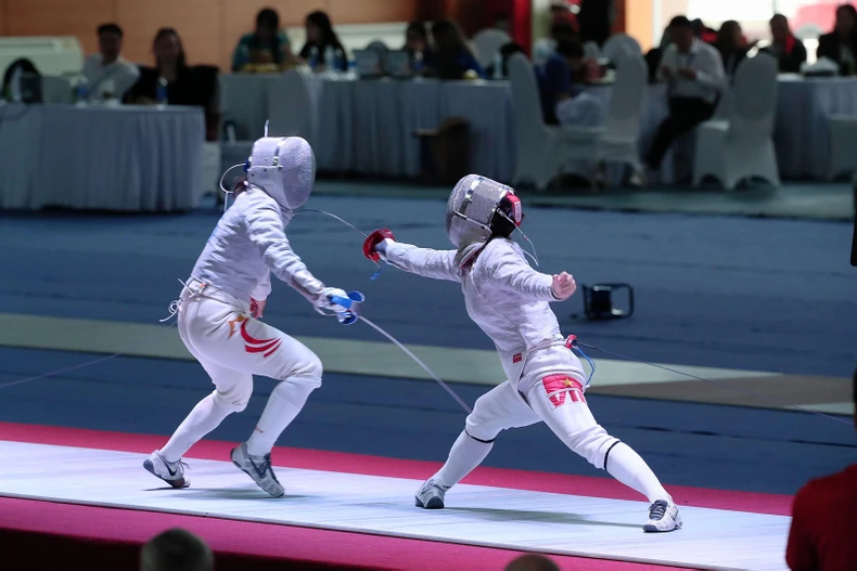 Ảnh đẹp SEA Games 31: Phần thi đồng đội của Đội tuyển Kiếm liễu nữ Việt Nam -2