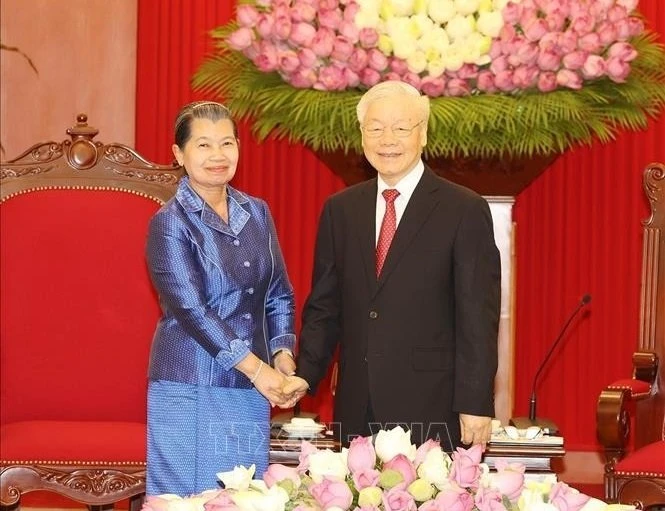 Hình ảnh Tổng Bí thư Nguyễn Phú Trọng tiếp Phó Thủ tướng Campuchia Men Sam An -0