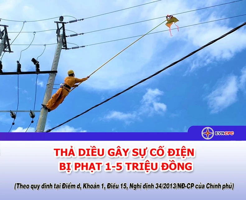 EVNCPC: Cảnh báo nguy cơ mất an toàn điện do thả diều -0