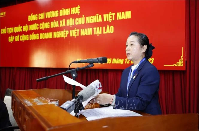 Chủ tịch Quốc hội Vương Đình Huệ gặp cộng đồng doanh nghiệp Việt Nam tại Lào ảnh 1