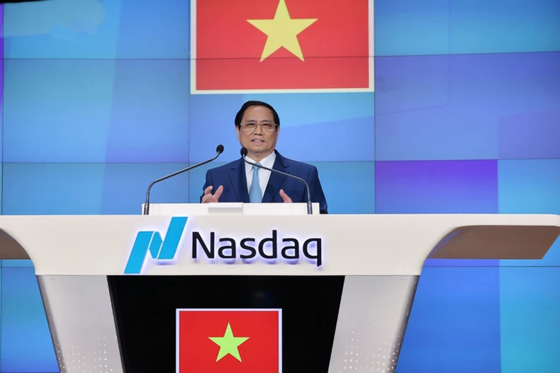 Thủ tướng Phạm Minh Chính rung chuông khai trương phiên giao dịch tại sàn chứng khoán NASDAQ ảnh 1
