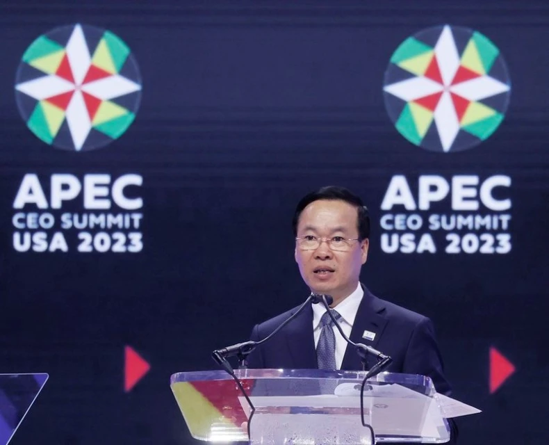 [Ảnh] Chủ tịch nước Võ Văn Thưởng phát biểu tại Hội nghị Thượng đỉnh Doanh nghiệp APEC ảnh 1