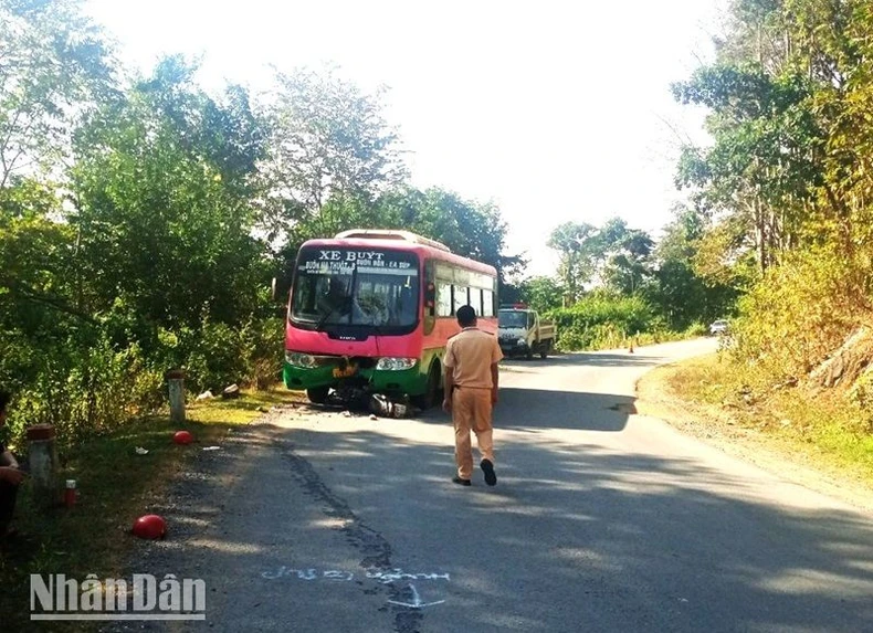 Đắk Lắk: Xe máy đâm trực diện xe buýt, 2 bố con tử vong ảnh 1