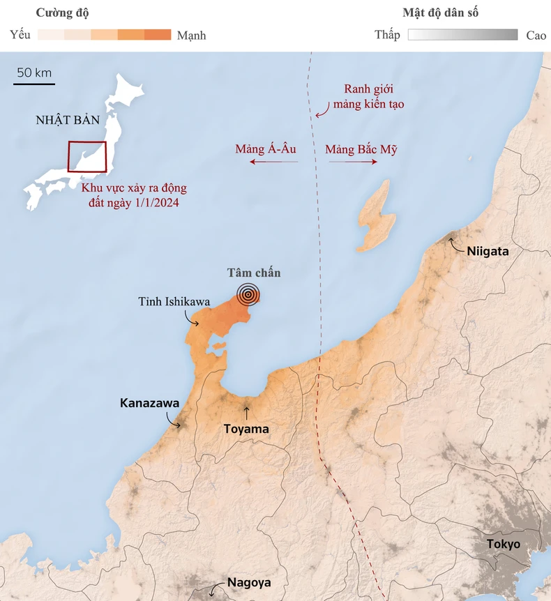 [Infographic] Động đất mạnh làm rung chuyển miền trung Nhật Bản ngày đầu năm mới ảnh 1