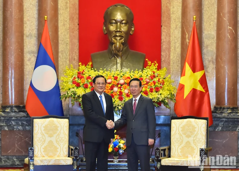 [Ảnh] Chủ tịch nước Võ Văn Thưởng tiếp Thủ tướng nước Cộng hòa Dân chủ Nhân dân Lào Sonexay Siphandone ảnh 1