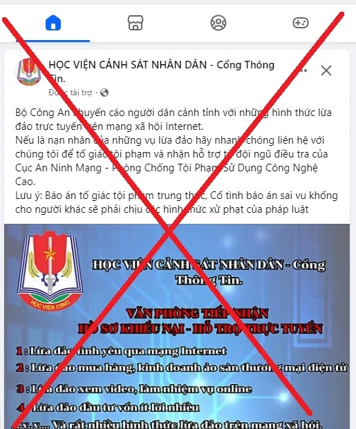 Cảnh báo giả mạo Facebook Học viện Cảnh sát nhân dân hỗ trợ lấy lại tiền lừa đảo ảnh 1