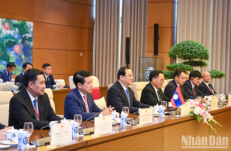 [Ảnh] Chủ tịch Quốc hội Vương Đình Huệ hội kiến Thủ tướng Lào Sonexay Siphandone ảnh 9