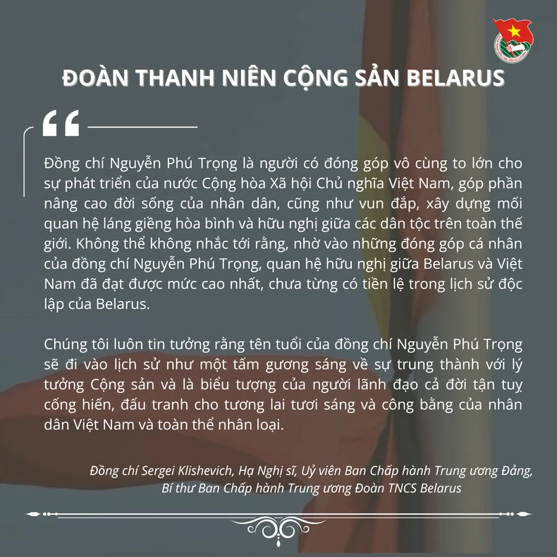 Các tổ chức thanh niên trên thế giới gửi lời chia buồn Tổng Bí thư Nguyễn Phú Trọng từ trần ảnh 14