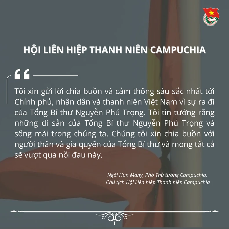 Các tổ chức thanh niên trên thế giới gửi lời chia buồn Tổng Bí thư Nguyễn Phú Trọng từ trần ảnh 2