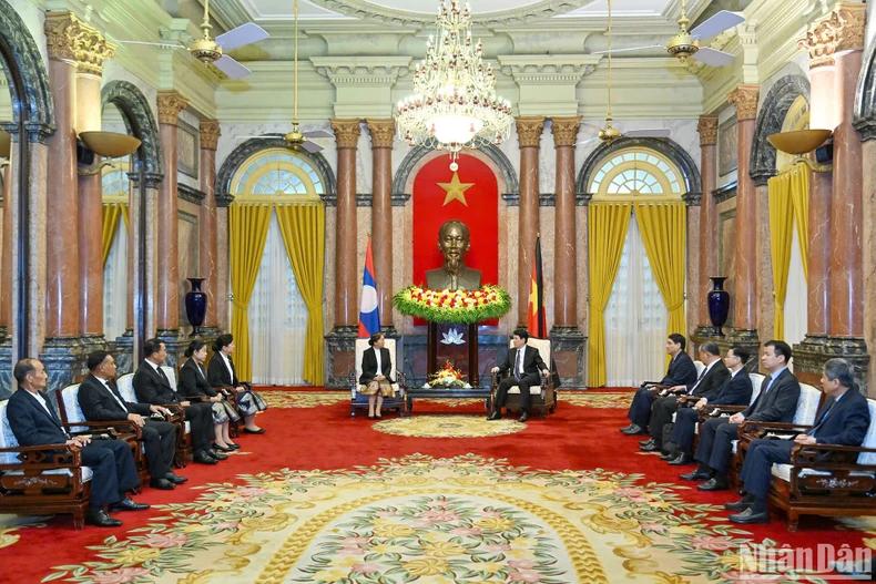 Chủ tịch nước Lương Cường tiếp Phó Chủ tịch nước Lào Pany Yathotou ảnh 4