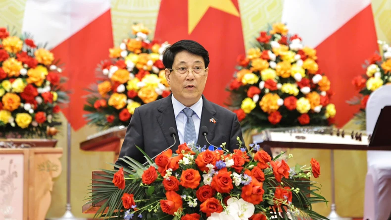 Chủ tịch nước Lương Cường chủ trì chiêu đãi cấp Nhà nước Tổng thống Pháp ảnh 1