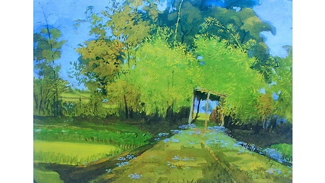 Tác phẩm “Cổng làng xưa”, tranh Nguyễn Đình Huống.