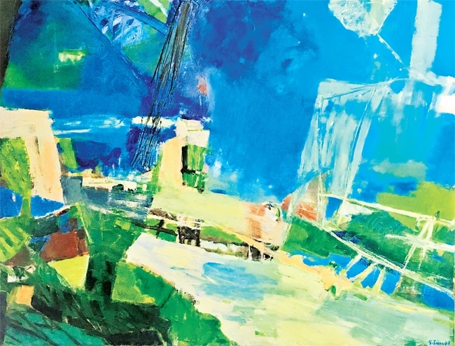 Khúc giao hưởng xanh (200x250 cm Sơn dầu trên toan) của họa sĩ Đỗ Minh Tâm.