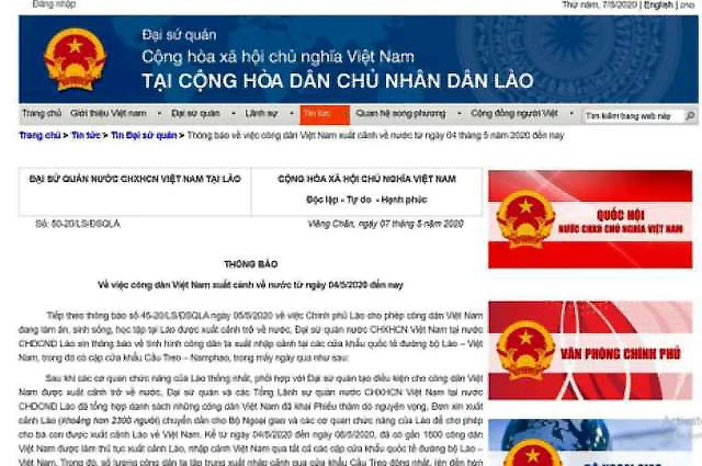 Thông báo chiều 7-5 của Đại sứ quán Việt Nam tại Lào.