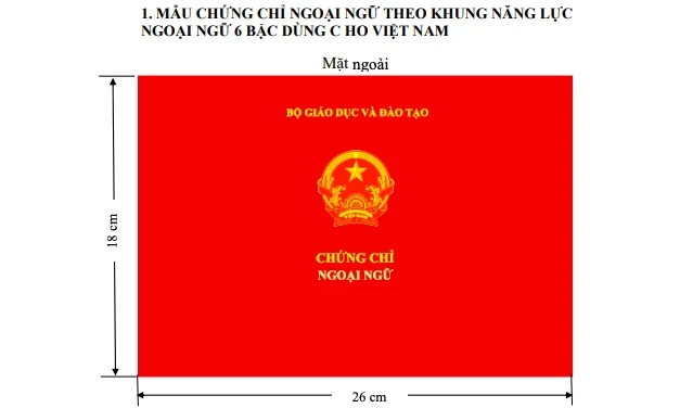 Mẫu chứng chỉ theo Khung năng lực ngoại ngữ 6 bậc dùng cho Việt Nam của Bộ GD-ĐT.