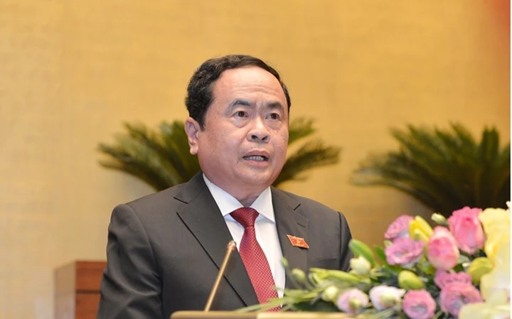 Chủ tịch UBTƯ MTTQ Việt Nam Trần Thanh Mẫn trình bày báo cáo tổng hợp ý kiến, kiến nghị của cử tri và nhân dân gửi tới kỳ họp thứ chín, Quốc hội khóa XIV.