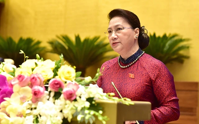  Chủ tịch Quốc hội Nguyễn Thị Kim Ngân phát biểu tại phiên khai mạc.Ảnh: TRỌNG QUỲNH