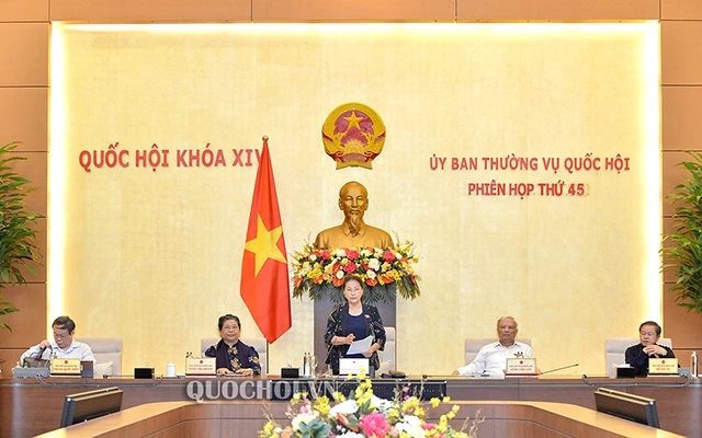 Chủ tịch Quốc hội Nguyễn Thị Kim Ngân phát biểu tại Phiên họp thứ 45 (đợt 1) của Ủy ban Thường vụ Quốc hội. (ẢNH: QUOCHOI.VN)