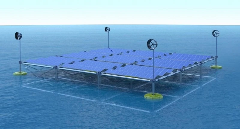 Trạm phát điện nổi trên biển có thể chuyển đổi năng lượng từ sóng, mặt trời và gió. Ảnh: Sinn Power.