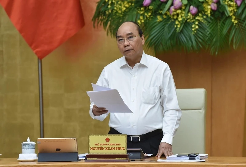 Thủ tướng Chính phủ Nguyễn Xuân Phúc phát biểu tại phiên họp Chính phủ thường kỳ.