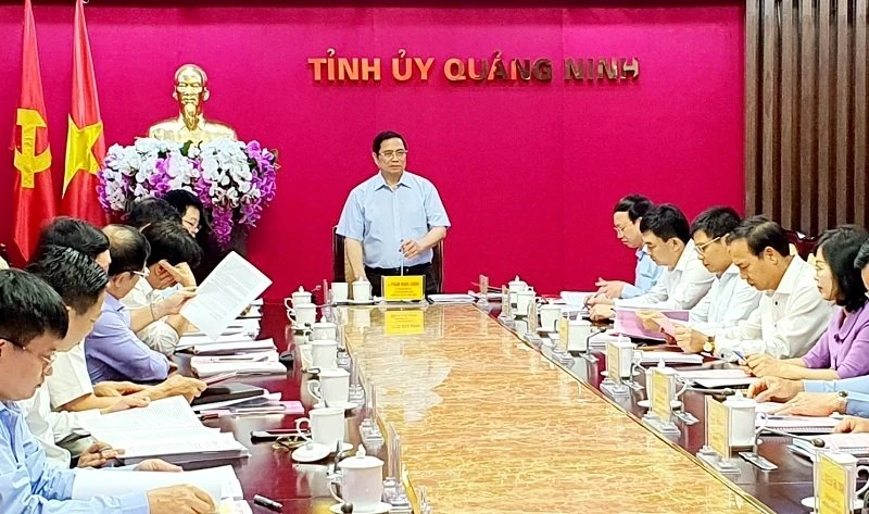 Đồng chí Phạm Minh Chính, Ủy viên Bộ Chính trị, Bí thư T.Ư Đảng, Trưởng Ban Tổ chức T.Ư phát biểu tại buổi làm việc.