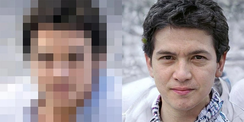 Các đặc điểm trên khuôn mặt như mắt và môi hầu như không thể phân biệt được trong bức ảnh mờ bên trái. Nhờ AI, bức ảnh phóng to hơn 60 lần (bên phải) lại là một câu chuyện khác. Ảnh: Phòng thí nghiệm Rudin.