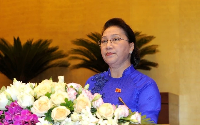 Chủ tịch Quốc hội Nguyễn Thị Kim Ngân phát biểu bế mạc Kỳ họp thứ chín, Quốc hội khóa XIV.
