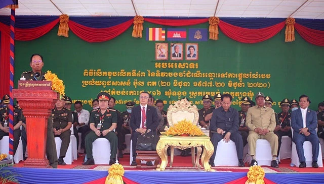 Phó Thủ tướng Campuchia Samdech Tea Banh phát biểu tại lễ kỷ niệm ( Ảnh: Fresh News)