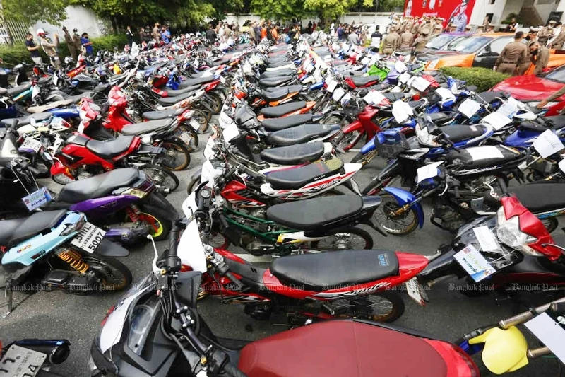 Hàng nghìn phương tiện tham gia đua xe trái phép bị thu giữ. (Ảnh: Bangkok Post)