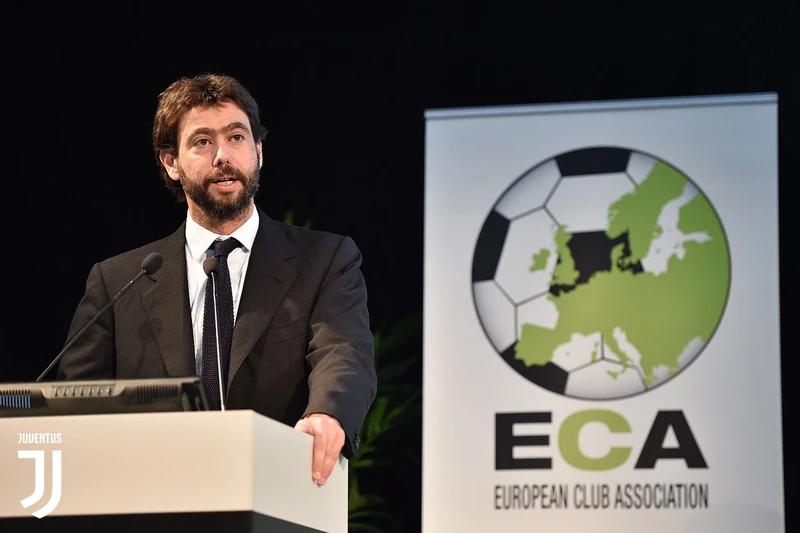 Ông Andrea Agnelli, Chủ tịch Hiệp hội Câu lạc bộ châu Âu (ECA), kiêm Chủ tịch CLB Juventus phát biểu trong một buổi họp báo cuối 2019. (Ảnh: Juventus)