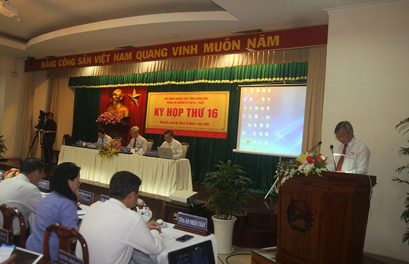 Chủ tịch UBND tỉnh Đồng Nai Cao Tiến Dũng giải trình tại kỳ họp.
