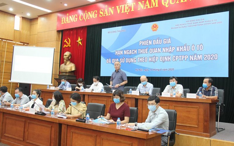 Thứ trưởng Công thương Trần Quốc Khánh phát biểu tại phiên đấu giá. 