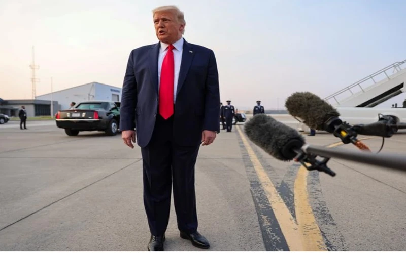 Tổng thống Trump phát biểu trước phóng viên khi ông tới sân bay quốc tế Reno-Tahoe tại Reno, Nevada, Mỹ, ngày 12-9. (Ảnh: Reuters)
