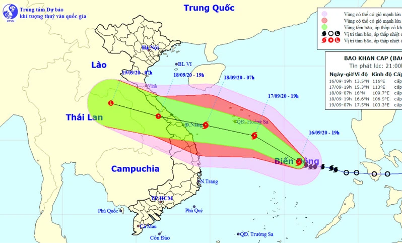 Vị trí và hướng di chuyển của bão số 5. (Nguồn: kttv.gov.vn)