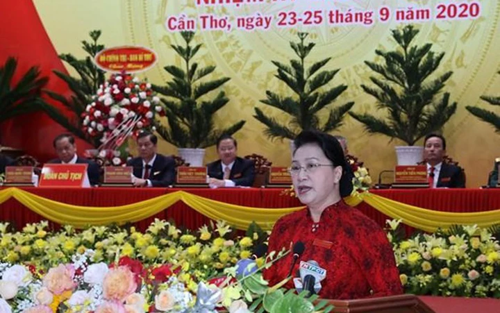 Chủ tịch Quốc hội Nguyễn Thị Kim Ngân phát biểu tại Đại hội. Ảnh: Trọng Đức/TTXVN