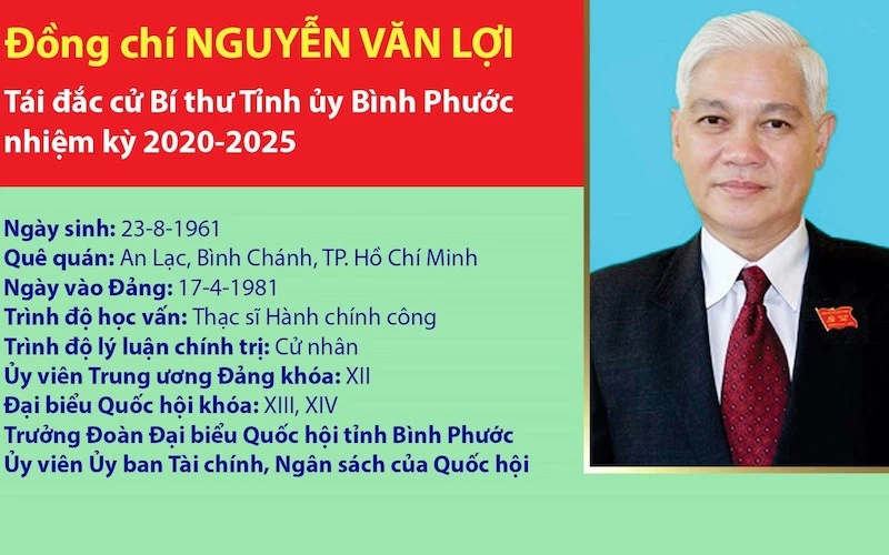 Đồng chí Nguyễn Văn Lợi tái đắc cử Bí thư Tỉnh ủy Bình Phước