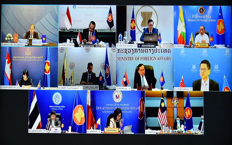 Hội nghị trực tuyến Quan chức cao cấp (SOM) ASEAN. (Ảnh: Bộ Ngoại giao)