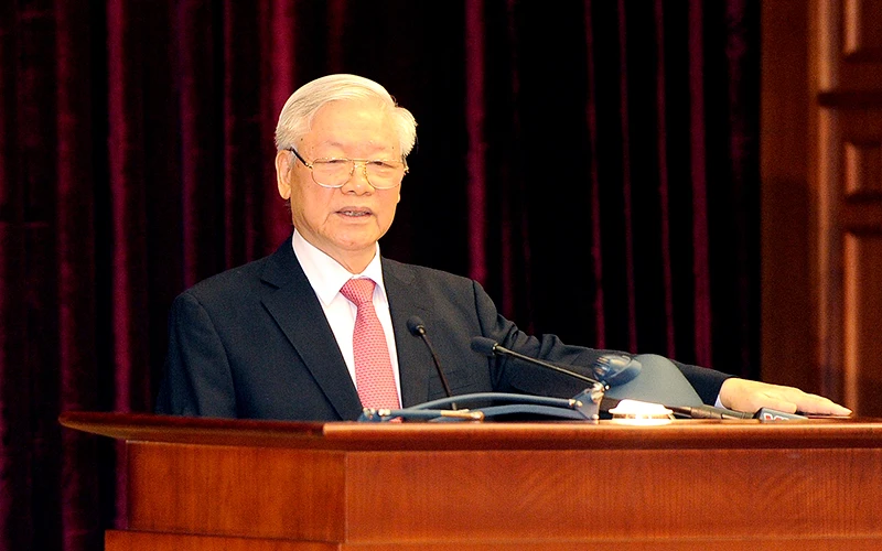 Tổng Bí thư, Chủ tịch nước Nguyễn Phú Trọng phát biểu khai mạc Hội nghị lần thứ 13 Ban Chấp hành Trung ương Đảng khóa XII. Ảnh: Đăng Khoa