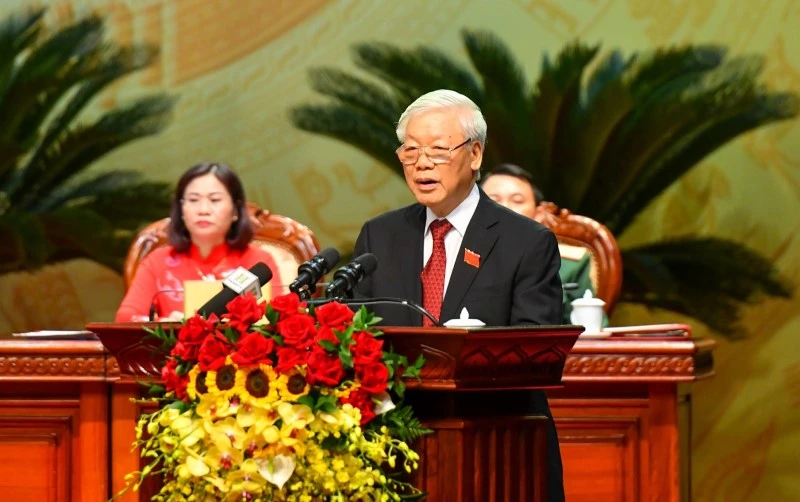Tổng Bí thư, Chủ tịch nước Nguyễn Phú Trọng phát biểu tại Đại hội đại biểu Đảng bộ TP Hà Nội lần thứ 17.