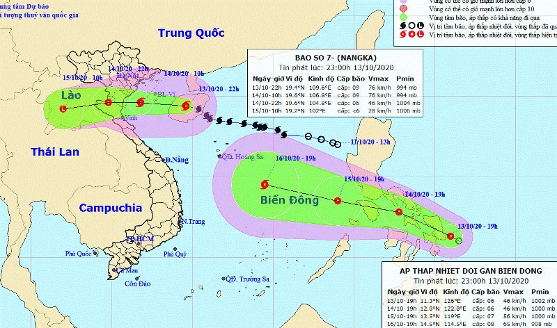 Vị trí và hướng di chuyển của bão số 7. (Nguồn: kttv.gov.vn)