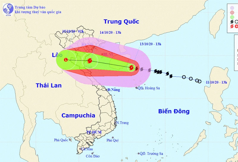 Vị trí và hướng di chuyển của bão số 7. (Nguồn: kttv.gov.vn)